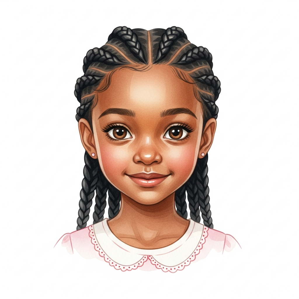 dark brown skin, black braids hair