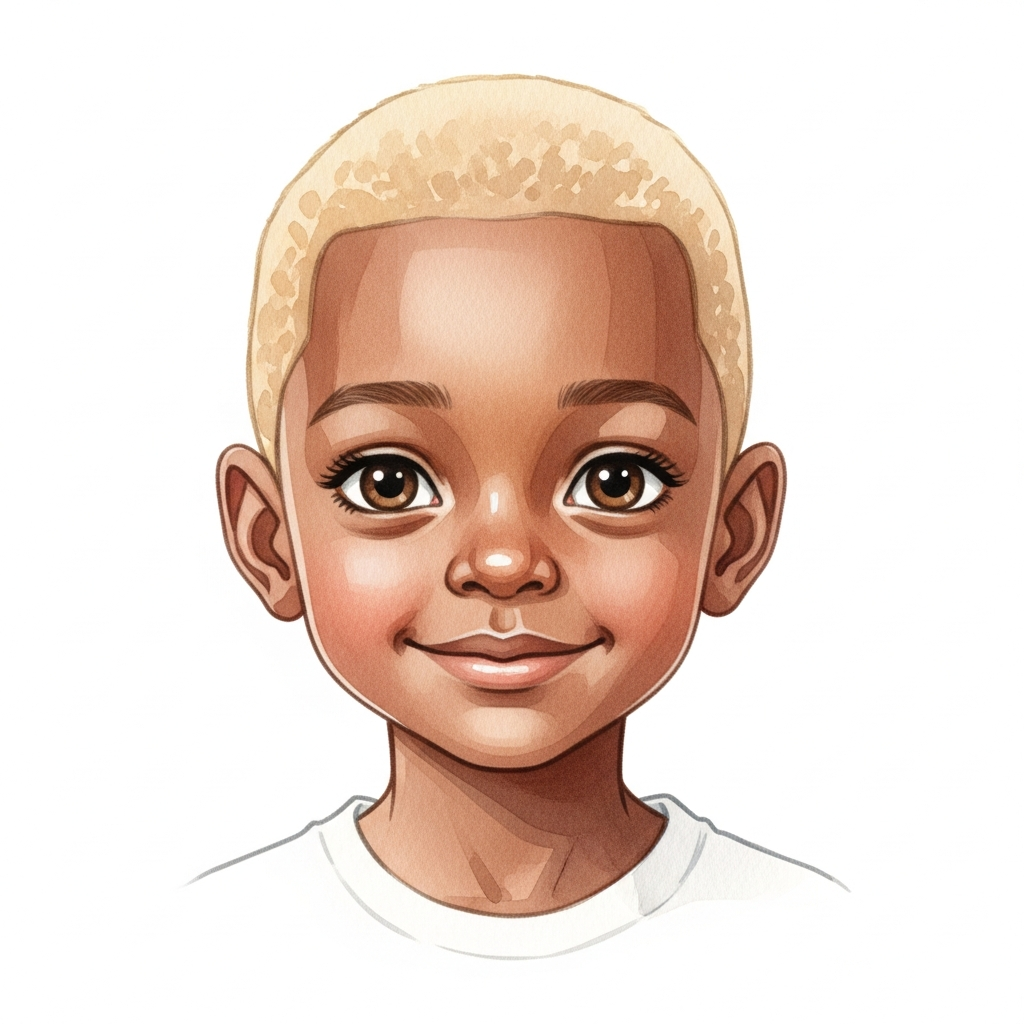 dark brown skin, blonde short hair