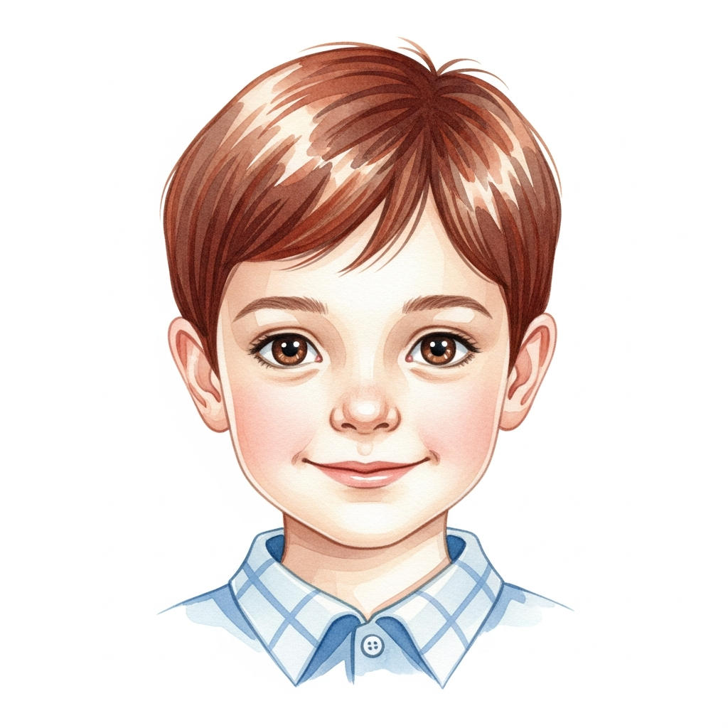 light skin, auburn short hair