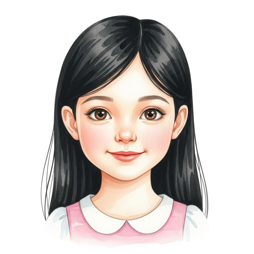 light skin, black long straight hair