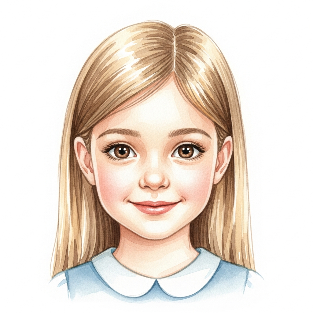 light skin, blonde long straight hair