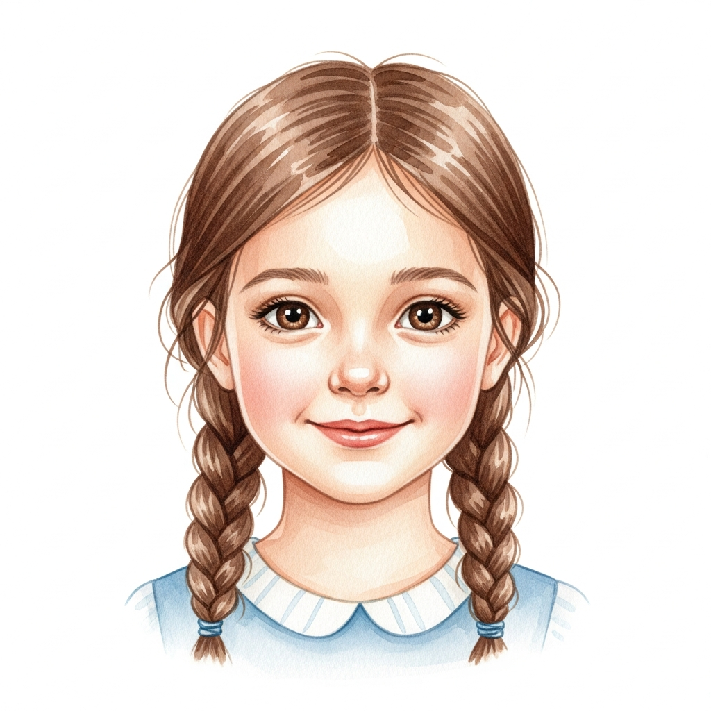 light skin, brown braids hair