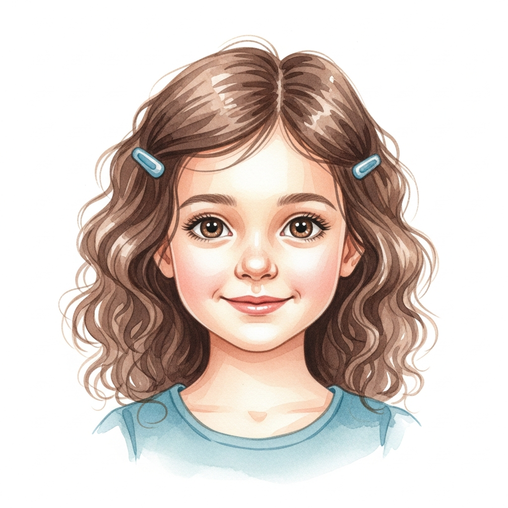 light skin, brown curly hair