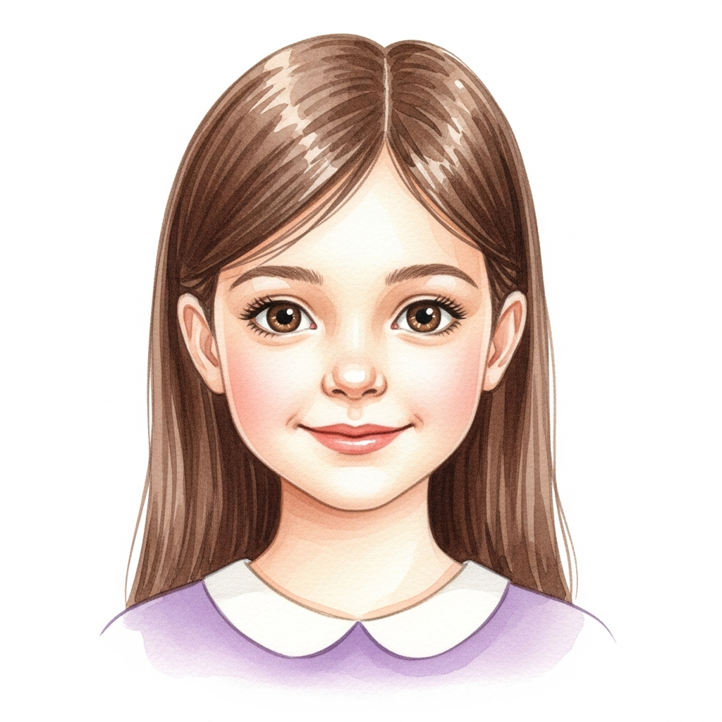 light skin, brown long straight hair