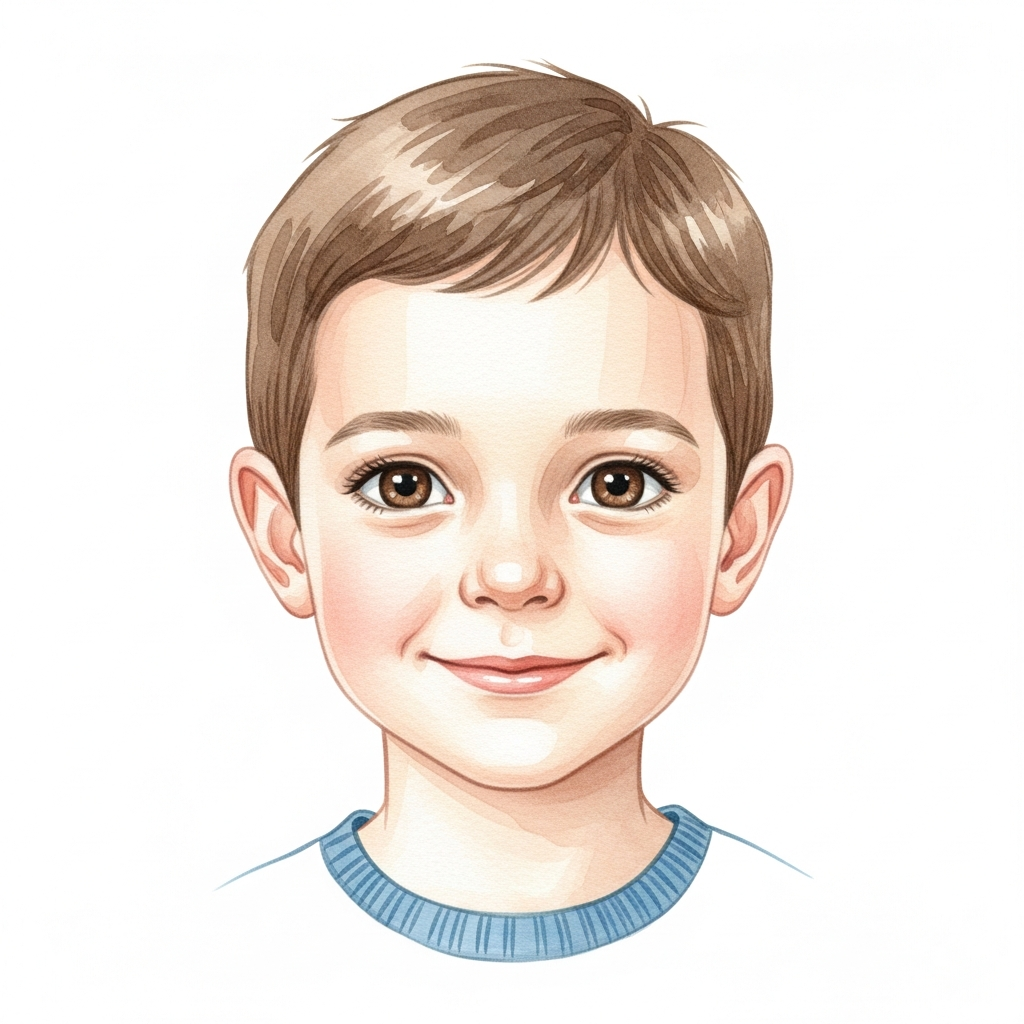 light skin, brown short hair