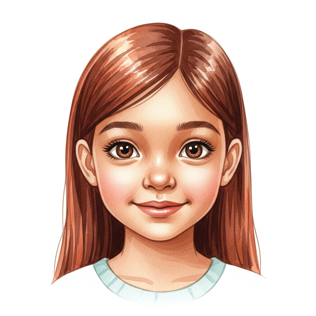 medium brown skin, auburn long straight hair