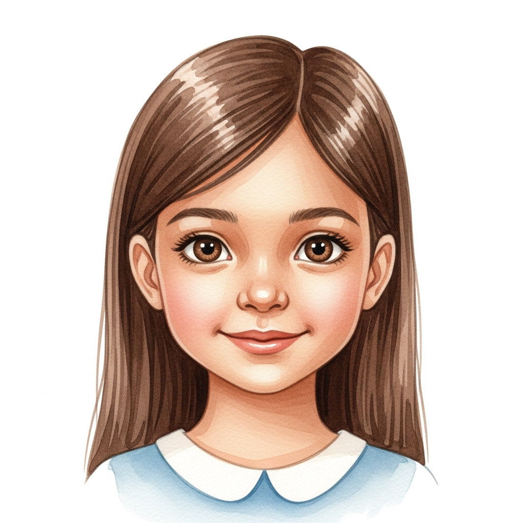 medium brown skin, brown long straight hair